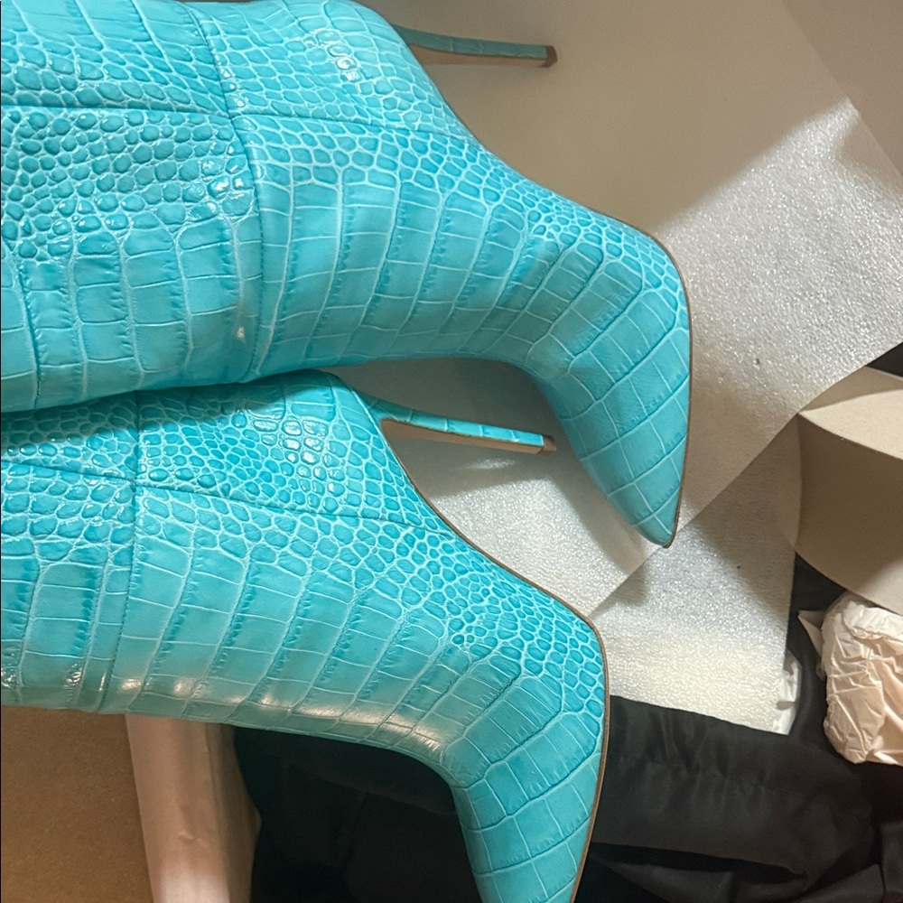 Paris Texas Turquoise Knee-High Stiletto Boots - Picture 9 of 9